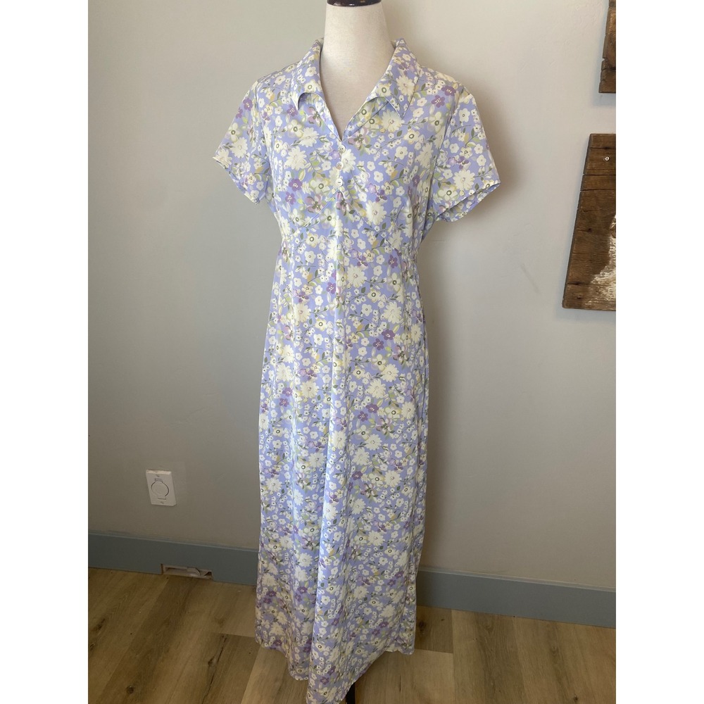 Vintage Jonathan Martin 90s Floral Maxi Dress Lavender Short Sleeve Size 9